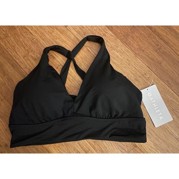 NWT Athleta Small A-C Black Plunge Bikini Top Classic Swim Sporty Wireless $59 - Picture 3 of 5
